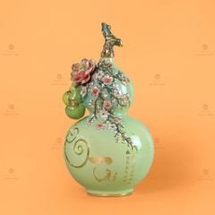 Bình Hồ Lô Xanh Cốm Tài Lộc Vẽ Vàng