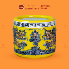 Bát Hương Men Vàng Họa Tiết Song Long Chầu Nguyệt