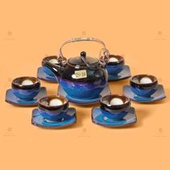 Bộ Ấm Chén Bưởi Xanh Men Hỏa Biến Lòng Hoa