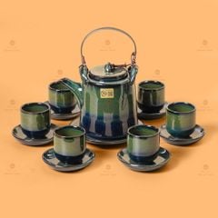 Bộ Ấm Chén Cao Men Hỏa Biến Xanh Rêu Ngọc Thỏ