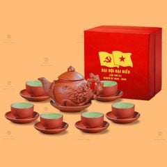 Bộ Ấm Chén Trà Châu Hoa Tử Sa Đắp Nổi Phù Dung